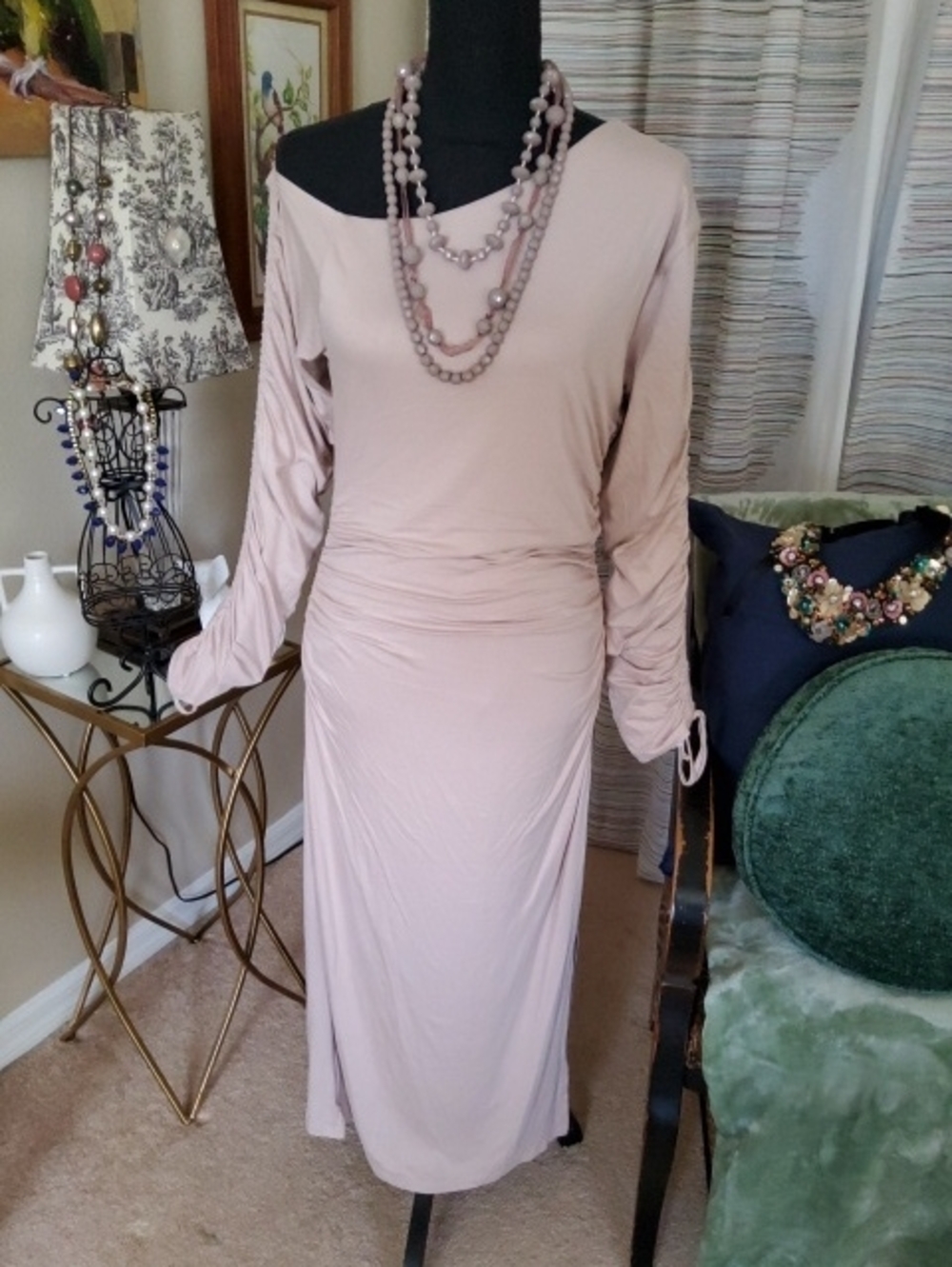 Reiss One-Shoulder Ruched-Jersey Midi Dress In Blush.